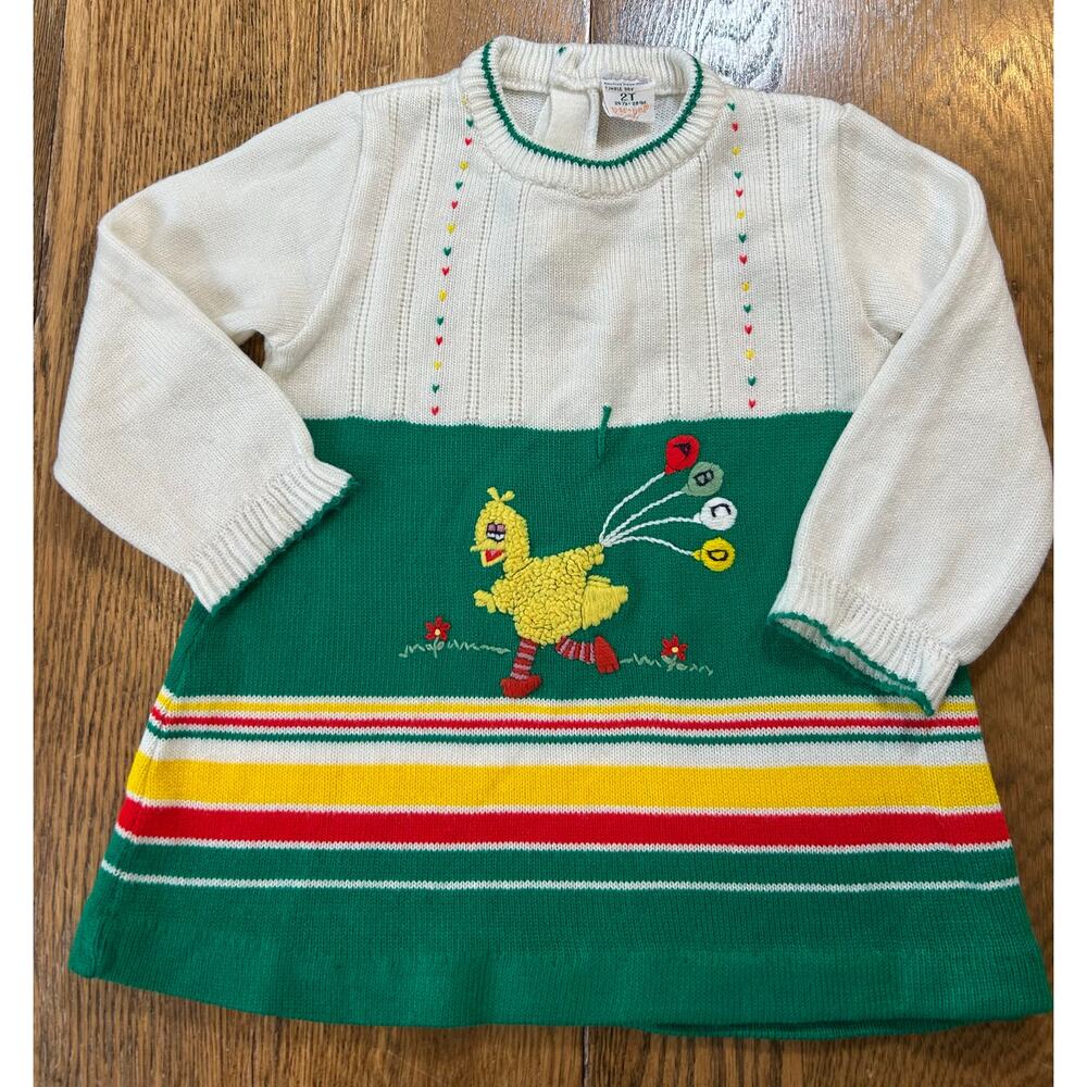 Vintage Toddle Time Penney’s Sesame St. Big Bird Alphabet Sweater Dress Sz 2T